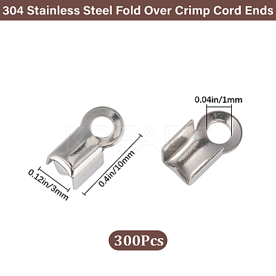 300Pcs 304 Stainless Steel Fold Over Crimp Cord Ends STAS-SP0001-76-1