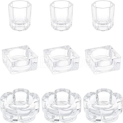 9Pcs 3 Style Glass Dappen Dish/Lid Bowl Cup Crystal Dish MRMJ-FH0001-15-1