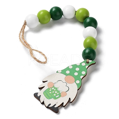 Saint Patrick's Day Wood Gnome Pendant Decoration HJEW-G023-01C-1
