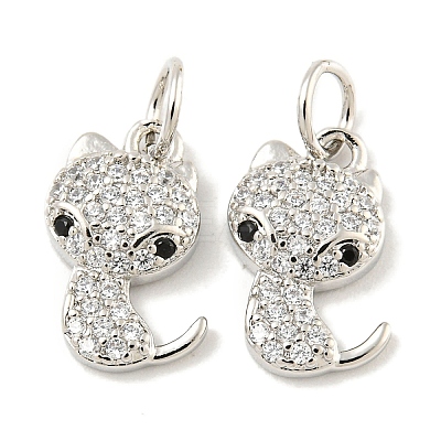 Rack Plating Brass Micro Pave Clear Cubic Zirconia Pendants KK-B093-02C-P-1