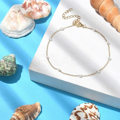 Glass Pearl Beaded Chain Anklet with Curb Chains X-AJEW-AN00542-1