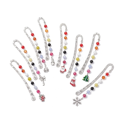 Christmas Theme Alloy Hook Bookmarks AJEW-JK00337-1