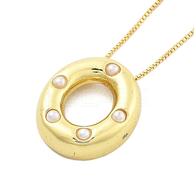 Brass & Plastic Pearl Letter Pendant Box Chain Necklaces for Women LS-NJEW-U017-01G-15-1
