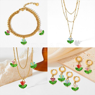 Glass Flower Pendants PALLOY-CJ00038-1
