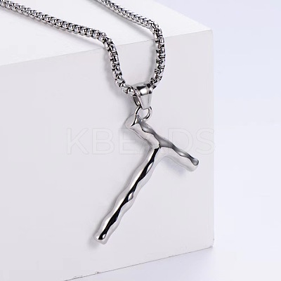 3Pcs 304 Stainless Steel Textured Letter Pendant Box Chain Necklaces LW4134-46-1