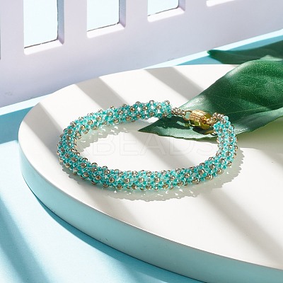 Glass Seed Beaded Bracelet with Brass Magnetic Clasps BJEW-JB07801-05-1