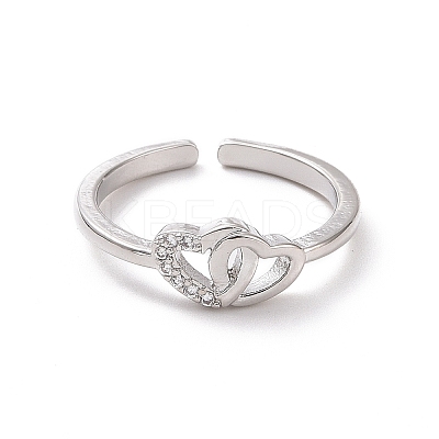 Clear Cubic Zirconia Interlocking Heart Open Cuff Ring RJEW-H127-08P-1
