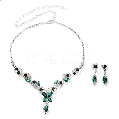 Horse Eye Alloy Rhinestone Necklaces & Stud Earring Sets for Women SJEW-U001-01P-06-1