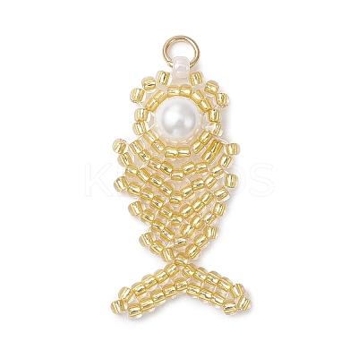 Glass Seed Beaded Fish Pendants PALLOY-MZ00666-1