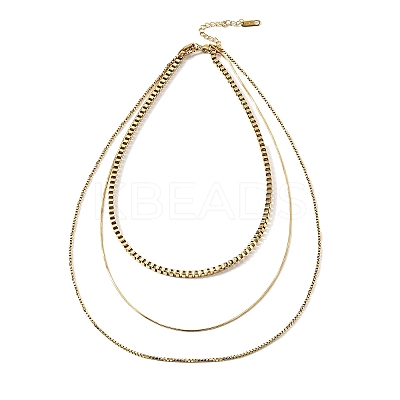 304 Stainless Steel 3 Layer Necklaces for Women NJEW-V012-01G-1