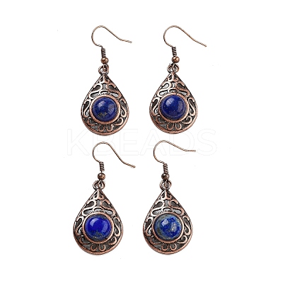 Dyed Natural Lapis Lazuli Teardrop Dangle Earrings EJEW-B055-02R-17-1