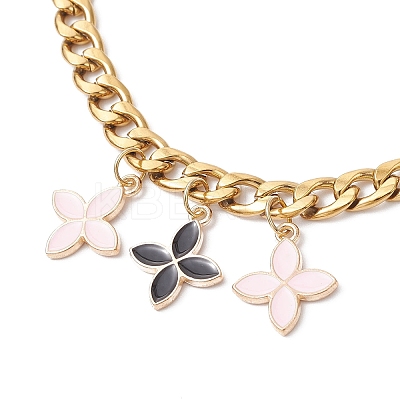 Alloy Enamel Flower Charm 304 Stainless Steel Cuban Link Chain Bag Decorative Chains FIND-JF00160-03-1
