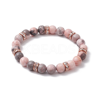 8.5mm Round Natural Pink Zebra Jasper Beaded Stretch Bracelets BJEW-JB10256-01-1