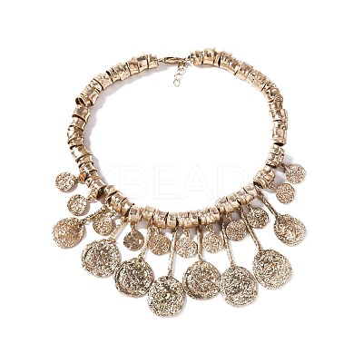 Zinc Alloy Textured Coin Tassel Bib Necklaces for Women FS-WG89C47-01-1