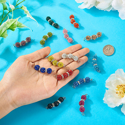 14Pcs 14 Colors Polymer Clay Rhinestone Ball Connector Charms PALLOY-TAC0145-1