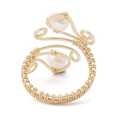 Copper Wire Wrapped Natural Cultured Freshwater Pearl Open Ring RJEW-JR00629-1