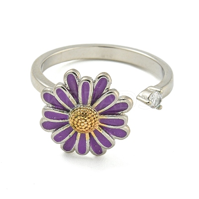 Daisy Enamel Rotatable Cuff Rings for Women RJEW-M016-05P-1