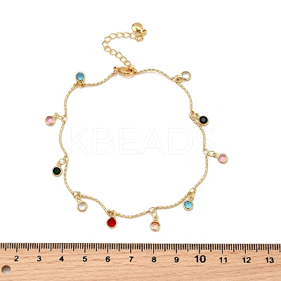 Bohemian Brass & Colorful Glass Flat Round Tassel Anklets AJEW-Z046-02G-1
