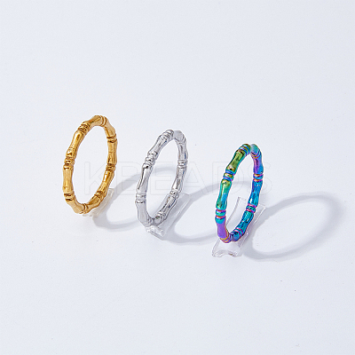 12Pcs 6 Style 304 Stainless Steel Bamboo Sticker Finger Ring for Women RJEW-DC0001-14-1