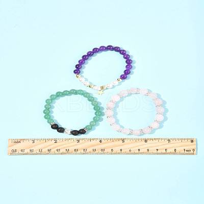 9Pcs 3 Colors Round Natural Gemstone Beads Stretch Bracelets BJEW-FS00017-1