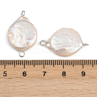 Natural Freshwater Pearl Keshi Pearl Flat Round Connector Charms STAS-D378-12P-1