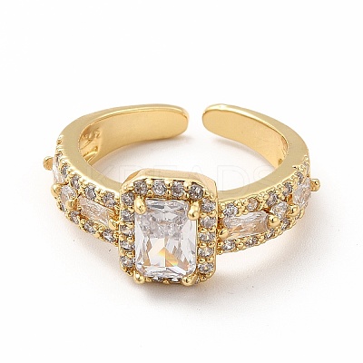 Cubic Zirconia Rectangle Open Cuff Ring RJEW-G281-07G-1