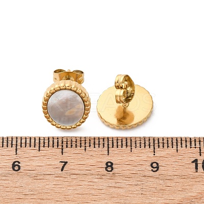 304 Stainless Steel Natural White Shell Stud Earrings EJEW-Z103-02G-02-1