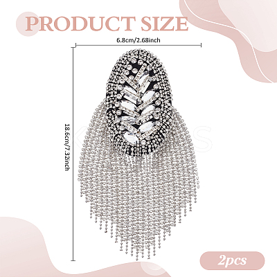 2Pcs Punk Style Oval Iron & Crystal Rhinestone & Felt Tassel Epaulettes AJEW-ME0001-51-1