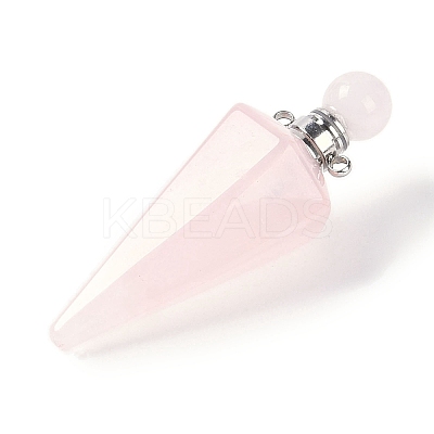 Natural Rose Quartz Faceted Cone Openable Perfume Bottle Big Pendants G-L524-18P-12-1
