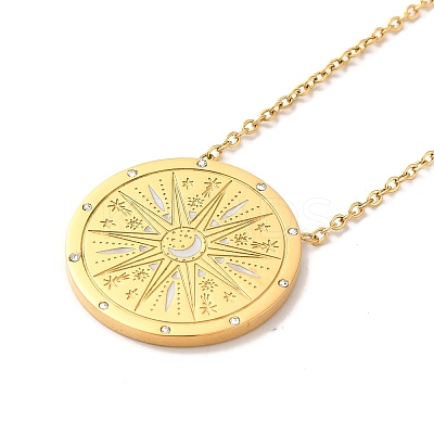 304 Stainless Steel Flat Round Pandant Necklace for Women NJEW-O126-01G-03-1