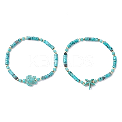 2Pcs Natural Magnesite & Dyed Synthetic Turquoise Beads Stretch Bracelets for Women BJEW-JB13217-1