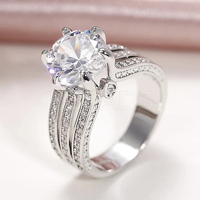 Brass Micro Pave Cubic Zirconia Finger Rings for Women FS-WGB56BB-04-1