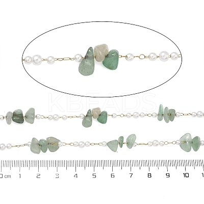 Handmade Natural Green Aventurine & ABS Imitation Beaded Chains CHS-F025-01G-1