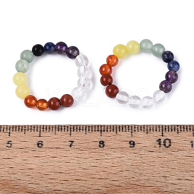 Adjustable Natural Mixed Gemstone Bead Stretch Finger Rings RJEW-N056-01-1
