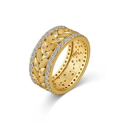 Leaf 925 Sterling Silver Micro Pave Cubic Zirconia Finger Rings for Women RJEW-F180-08G-1