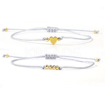 2Pcs 2 Styles Bohemian Brass Beads Braided Bead Bracelets BT1454-7-1
