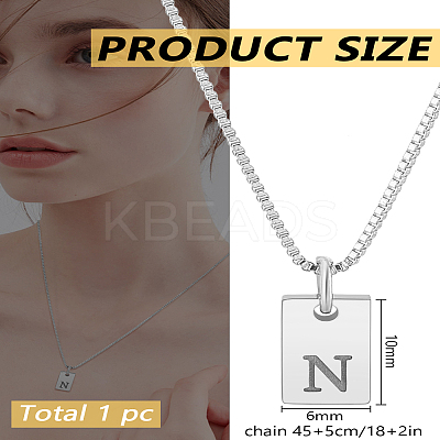 1Pc Stainless Steel Letter Rectangle Pendant Necklaces NJEW-LP0001-34N-P-1