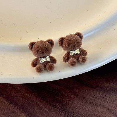 British Style Cartoon Bow Plush Bear Stud Earrings TT1942-1-1