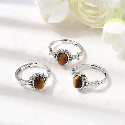 Natural Tiger Eye Finger Rings RJEW-A084-03P-07-1