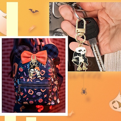 Halloween Skeleton Alloy Enamel Pendant Decoration HJEW-YW00033-01-1