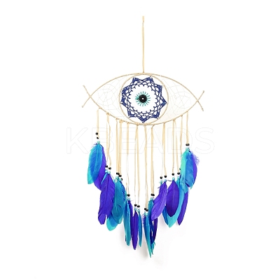 Iron Woven Web/Net with Feather Pendant Decorations AJEW-B016-07B-1