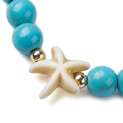 Round Synthetic Turquoise Beaded Stretch Bracelets BJEW-JB10276-02-1