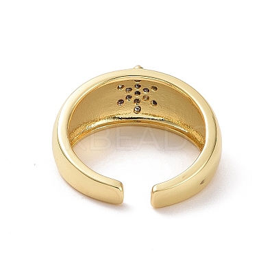 Clear Cubic Zirconia Flower Open Cuff Ring RJEW-H127-02G-1