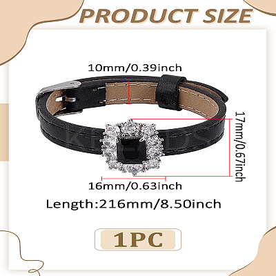 1Pc Adjustable PU Leather Pave Cubic Zirconia Bracelets for Women BJEW-LP0003-41A-1