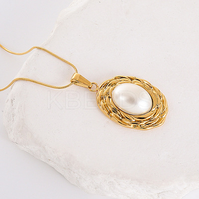 Chic Design Oval 304 Stainless Steel with Imitation Pearl Pendant Necklaces for Women AA0012-1