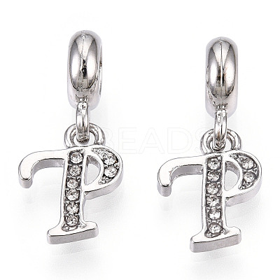 Platinum Rack Plating Alloy Rhinestone European Dangle Charms PALLOY-T048-36P-P-1