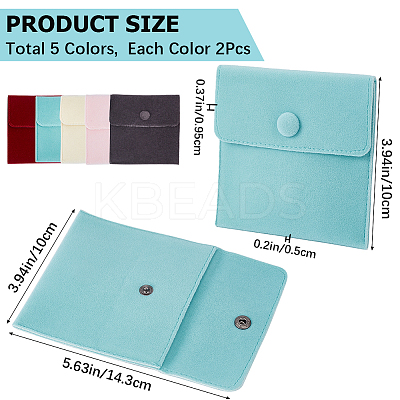 10Pcs 5 Colors Square Velvet Jewelry Bags TP-CP0001-04-1
