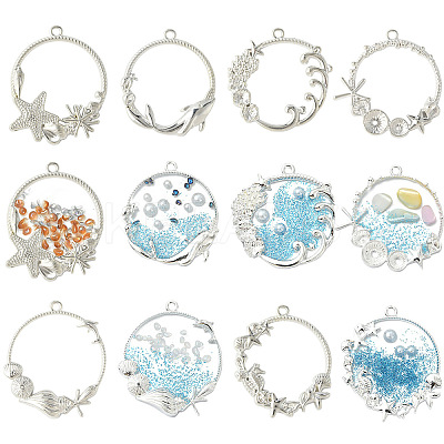 12Pcs 6 Style Alloy Open Back Bezel Pendants FIND-YW0007-36-1
