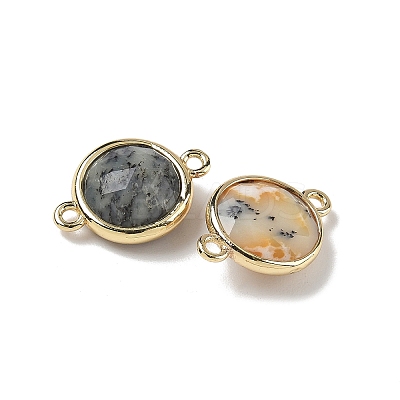 Brass Pave Natural Yellow Opal Faceted Flat Round Connector Charms G-U028-04G-11-1