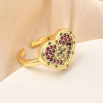 Brass Micro Pave Cubic Zirconia Cuff Rings for Women RJEW-F188-05G-1
